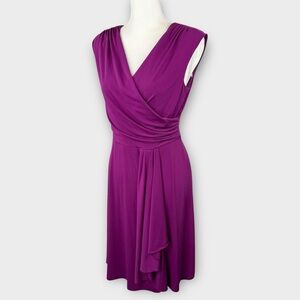 AB Studio Magenta Purple Faux Wrap Dress M Sleeveless V-neck Fit & Flare Elegant
